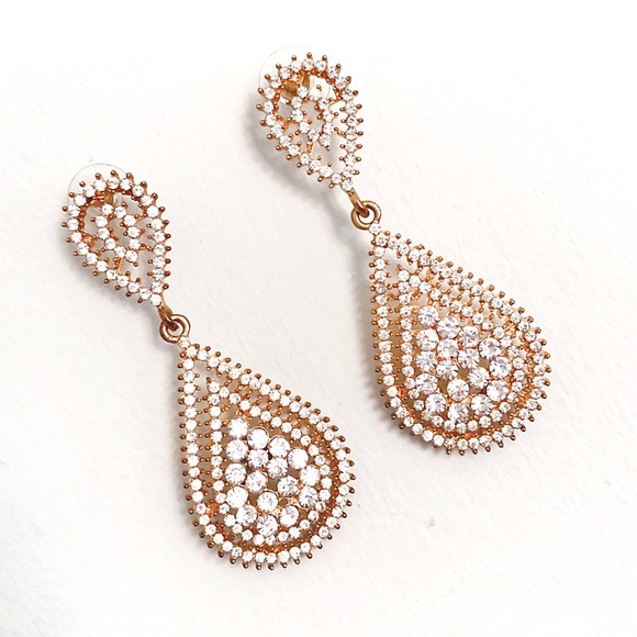Cache Jewelry - Gold Rhinestone Crystal Teardrop Statement Earring